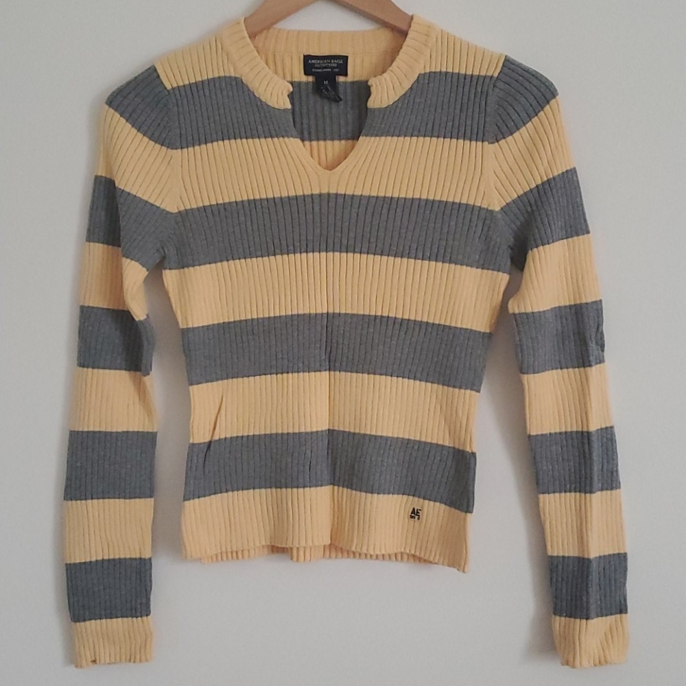 American Eagle Women's Striped Long Sleeve Shirt